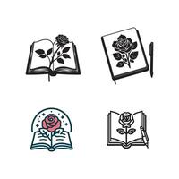 Four icons of books, roses and a pen vector