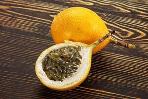 A half open passion fruit photo