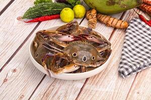 A bowl of crabs and other vegetables on a table photo