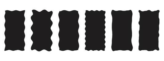 6 vertical black rectangles with jagged edges. illustration of shaped frames with jagged edges. Wiggly square badge. Retro design template. Y2k groovy style tags, labels vector
