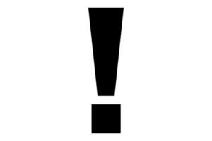 Black exclamation mark symbol on a white background, representing attention, warning, alert, or emphasis in design. vector