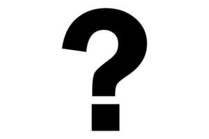 Black question mark symbol on a white background, representing inquiry, curiosity, doubt, or an unknown concept in communication. vector