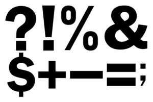 Black bold mathematical and punctuation symbols, including question mark, exclamation mark, percentage, dollar, and ampersand. vector