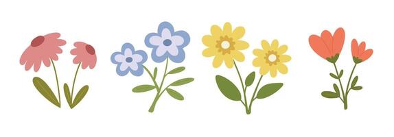 Spring flowers hand drawn doodles set. Various different flower bloom collection isolated on white background. vector