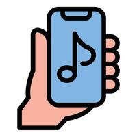 Play Music Smartphone Icon Mobile Audio Streaming in Flat Line Color Style vector