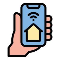 Smart Home Control Icon Automated Living in Flat Line Color Style vector