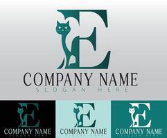 A playful cat figure is elegantly fused into the design of the letter E. vector
