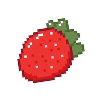 Pixel red strawberry with a green calyx isolated on a white background. Hand drawn illustration. vector