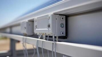 Close up of solar panel connection components photo