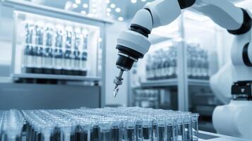 Robotic arm conducting laboratory experiments with precision photo