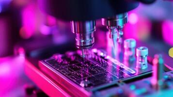Advanced microscope analyzing scientific samples in lab photo