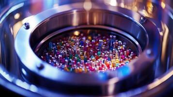Vibrant array of colorful microbeads in scientific apparatus photo