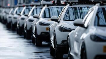 Row of autonomous vehicles ready for testing photo