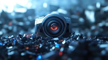 Advanced camera lens amidst technological chaos photo