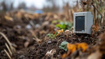 Soil moisture sensor monitoring agricultural field photo