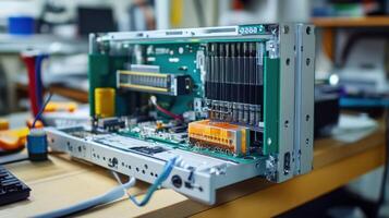 Electronic device undergoing maintenance and repair in laboratory setting photo