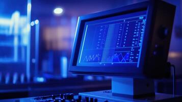 Analyzing data on high tech laboratory screen photo