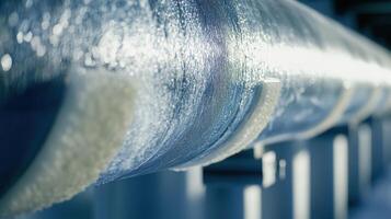 Shiny metallic pipeline in industrial setting photo