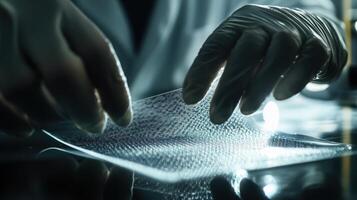 Scientist handling advanced nanotechnology material in lab photo