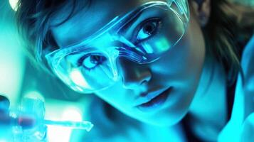 Scientist conducting experiment in laboratory setting photo