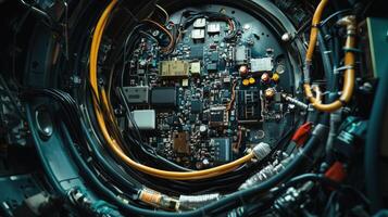 Intricate circuitry inside advanced technological device photo