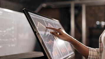 A user adjusting settings on a virtual holographic interface with data elements floating midair showcasing dynamic manipulation of big data metrics.. photo