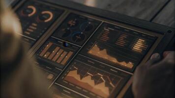 An intricately designed holographic interface displaying campaign results with charts that pulse rhythmically illustrating the impact of recent marketing efforts in an immersive. photo