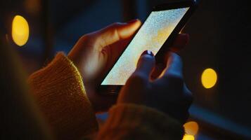 A medium closeup of a persons hands comfortably holding a phone navigating through a social media site that displays a balanced feed enriched with community guidelines and respectfu photo