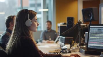 Audio engineer working in modern studio environment photo