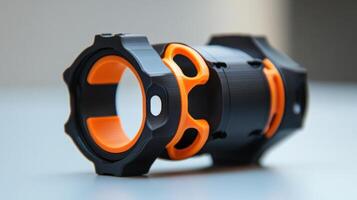 A macro perspective of a 3Dprinted lens holder designed for modular setups illustrating fine details in the grip design and how it accommodates different lens sizes showcasing the photo
