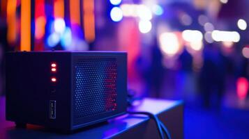 Professional switcher mixing live event in blurred background photo
