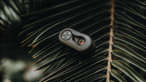 An ergonomic earpiece shaped to fit snugly equipped with brainwavemapping technology designed with a matte finish and showcasing various colorcoded stress indicators.. photo