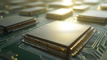 A closeup perspective of layered circuit boards showing multiple stacked chips with their connection interfaces showcasing the evolution of multicore processing capabilities designe photo