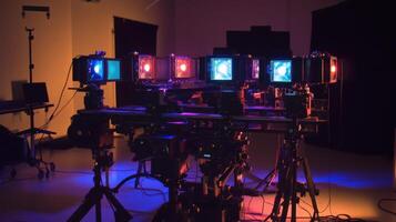 Multiple cameras recording volumetric capture in a studio photo
