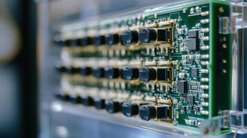 Close up of electronic circuit board showing components and connectivity photo