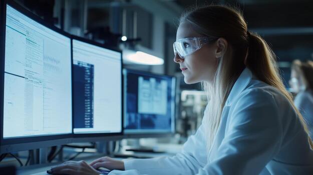 An engineer conducts quality control in a modern screening room using specialized software to analyze the DCP with focus on the color accuracy audio sync and overall presentation qualit photo