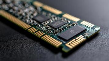 A closeup of a memory cards intricate circuitry and branding next to a digital interface displaying transfer speeds highlighting the technological sophistication and performance photo