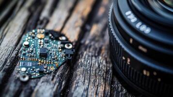 Electronic circuit board and camera lens exploring the future of filmmaking photo