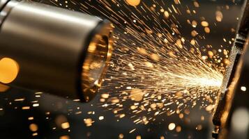 Industrial grinder creating sparks during metal processing in workshop photo