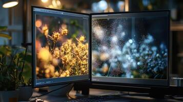 editor adding special effects to flowers footage using professional software photo
