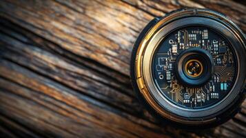 A detailed shot revealing the electronic contacts of a lens adapter emphasizing the advanced circuitry that facilitates communication between a vintage lens and a modern camera bod photo
