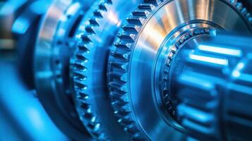 Gears rotating smoothly in complex machinery close up photo