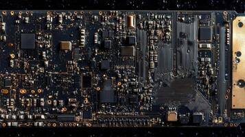 Electronic circuit board showing computer hardware components photo