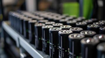 A detailed view of multiple highcapacity batteries arranged neatly in a charging station highlighting the importance of quick access and organization for filmmakers managing long photo