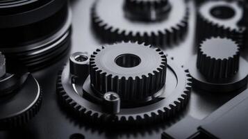 Interlocking gears rotating smoothly in complex mechanism photo