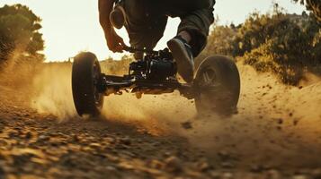 A dynamic shot of the Steadicam in motion highlighting the fluidity of the stabilization system as it glides over uneven terrain with the operators hands deftly finetuning the control photo