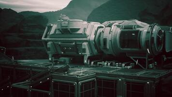 Colonist base on a distant planet with advanced technology and rugged landscape video