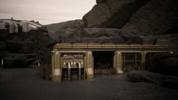 Colonist base established in rocky terrain on a distant alien planet video