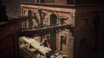 Abandoned factory structure collapsing over time in deteriorating urban setting video