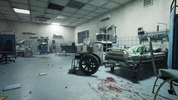 Abandoned and destroyed hospital room with empty beds and scattered debris video
